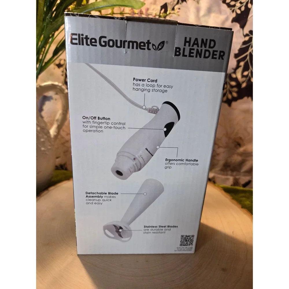 😎Elite‎ Gourmet Hand Blender White Immersion Blender EHB-2425X Stainless Steel